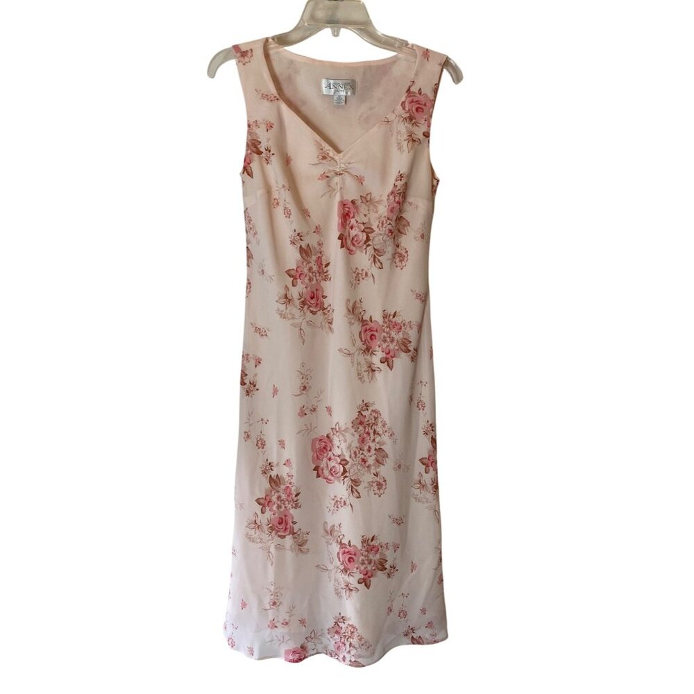 Casual Corner Annex Floral Sleeveless Midi Dress Pink Rose Size 10 Petite